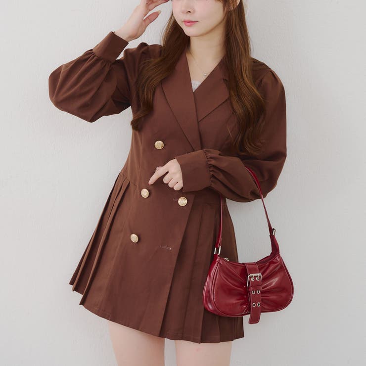 ブラウン | テーラードプリーツミニワンピース | NICE CLAUP / OLIVE des OLIVE　OUTLET