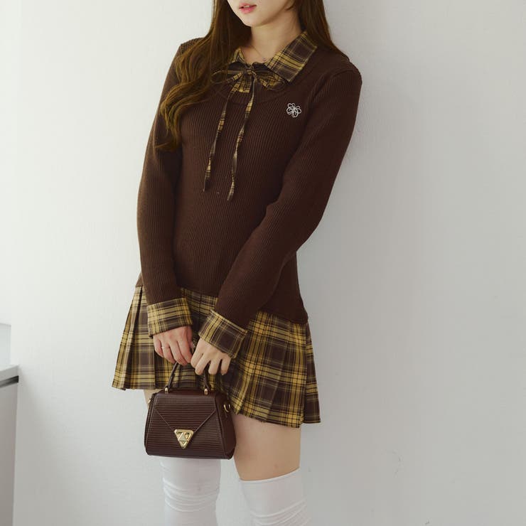 ブラウン | 裾プリーツドッキングミニワンピース | NICE CLAUP / OLIVE des OLIVE　OUTLET