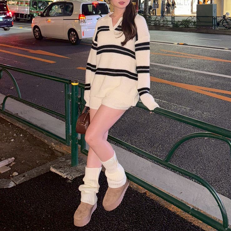 【セットアップ】ボーダーポロニット&ニットショートパンツ | RMAF　NICE CLAUP / OLIVE des OLIVE | 詳細画像6 