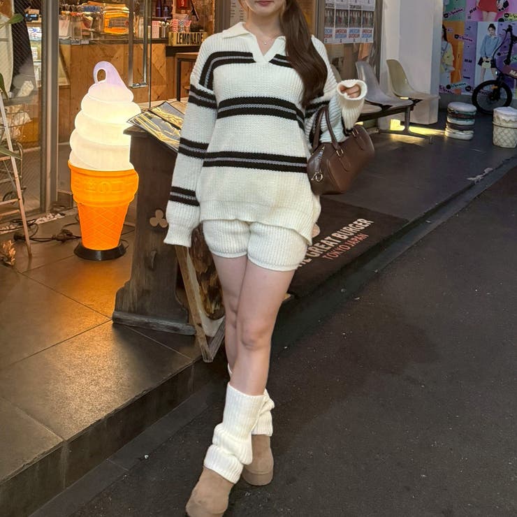 【セットアップ】ボーダーポロニット&ニットショートパンツ | RMAF　NICE CLAUP / OLIVE des OLIVE | 詳細画像9 