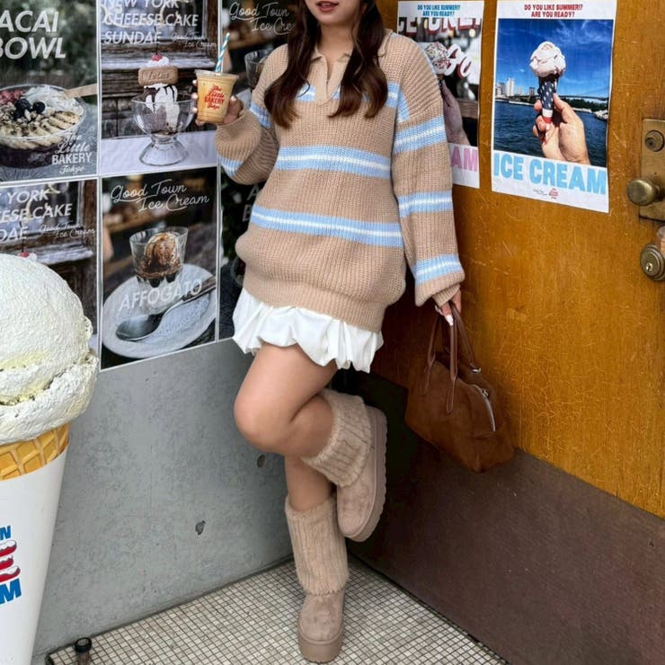 【セットアップ】ボーダーポロニット&ニットショートパンツ | RMAF　NICE CLAUP / OLIVE des OLIVE | 詳細画像11 