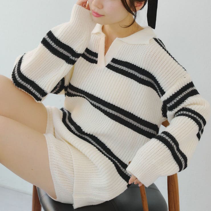 【セットアップ】ボーダーポロニット&ニットショートパンツ | RMAF　NICE CLAUP / OLIVE des OLIVE | 詳細画像16 