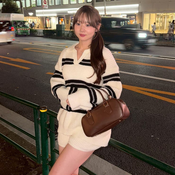 【セットアップ】ボーダーポロニット&ニットショートパンツ | RMAF　NICE CLAUP / OLIVE des OLIVE | 詳細画像4 