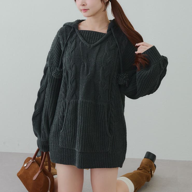 チャコール | モールケーブルパーカーミニワンピース | RMAF　NICE CLAUP / OLIVE des OLIVE