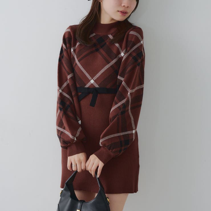 チェック切替ニットミニワンピース | NICE CLAUP / OLIVE des OLIVE　OUTLET | 詳細画像17 