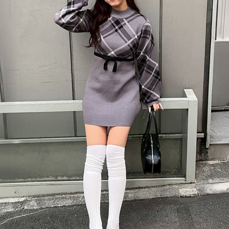 チェック切替ニットミニワンピース | NICE CLAUP / OLIVE des OLIVE　OUTLET | 詳細画像3 