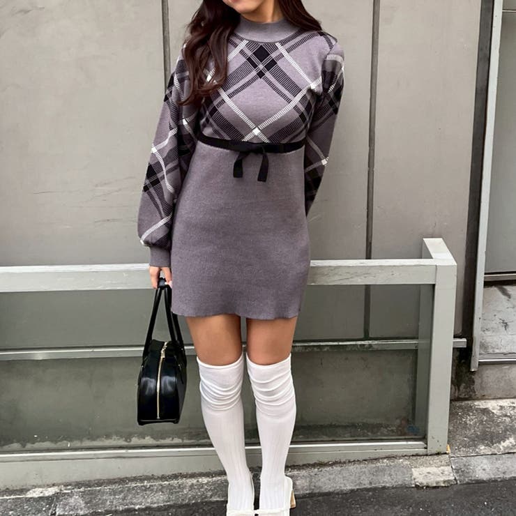 チェック切替ニットミニワンピース | NICE CLAUP / OLIVE des OLIVE　OUTLET | 詳細画像4 