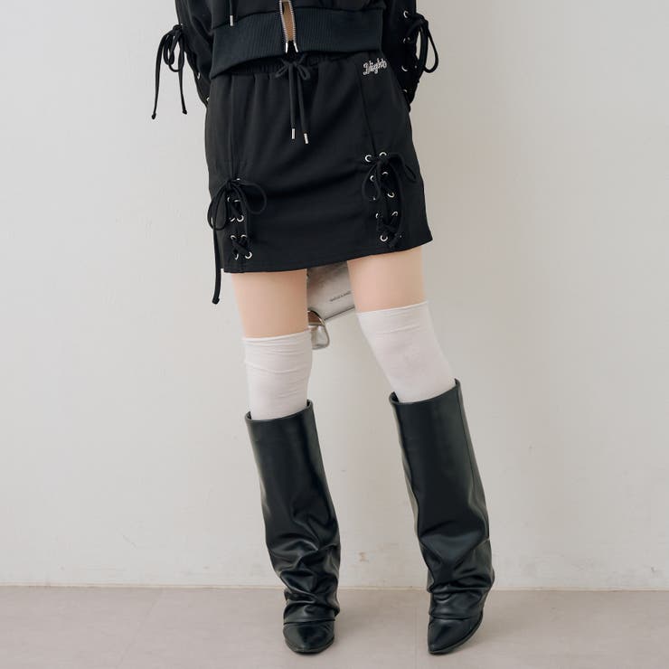 ブラック | 【セットアップ対応】ダンボールレースアップミニスカート | RMAF　NICE CLAUP / OLIVE des OLIVE