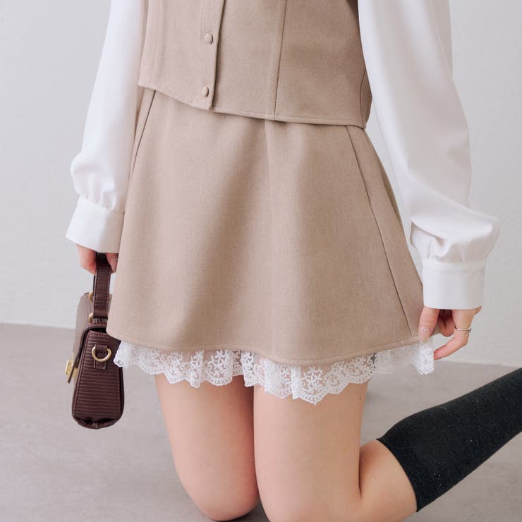 ベージュ | 【セットアップ対応】裾レースミニスカート | RMAF　NICE CLAUP / OLIVE des OLIVE
