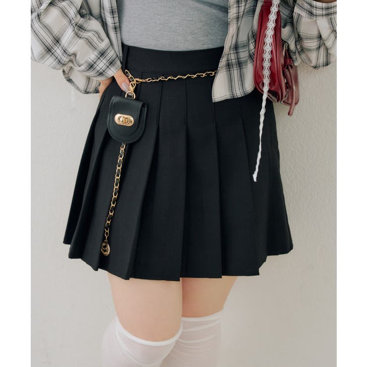 ブラック | チャーム付プリーツミニスカート | NICE CLAUP / OLIVE des OLIVE　OUTLET