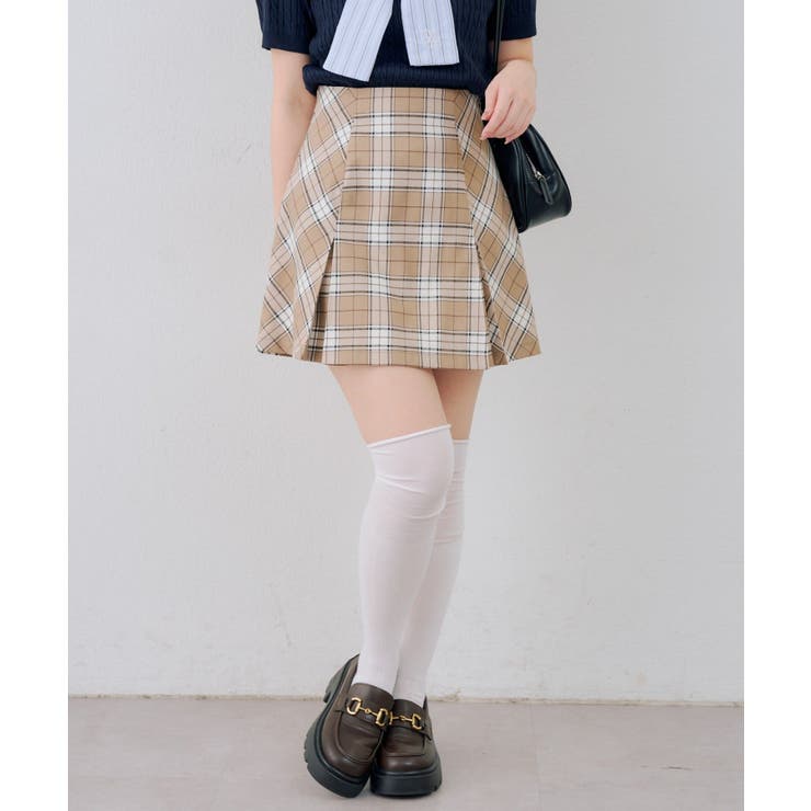 ベージュ | チェックプリーツミニスカート | NICE CLAUP / OLIVE des OLIVE　OUTLET