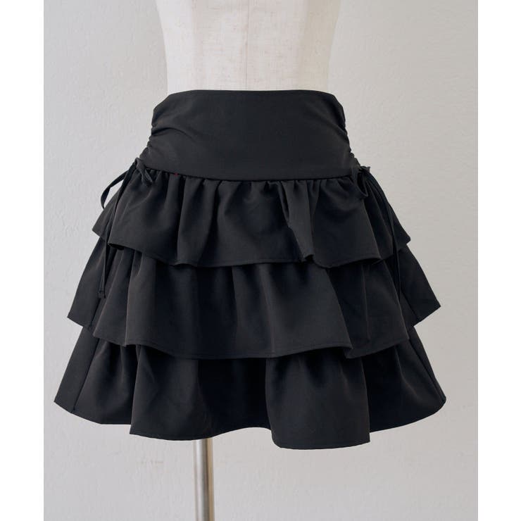 ブラック | 【セットアップ対応】サイドリボンティアードミニスカート | RMAF　NICE CLAUP / OLIVE des OLIVE