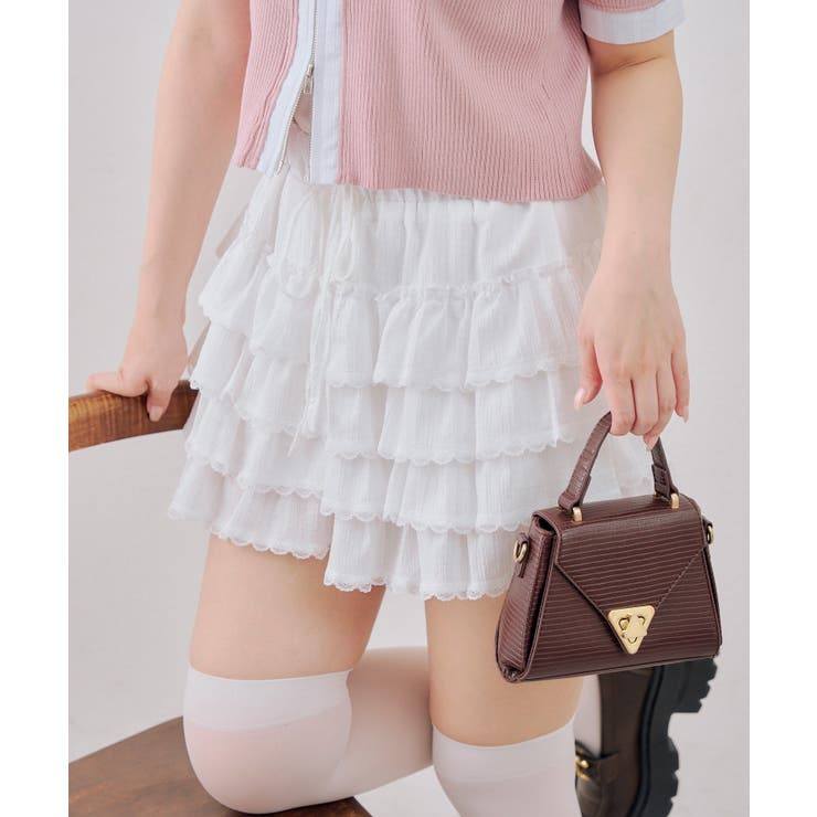 レース段々ミニスカート[品番：OLOW0018237]｜RMAF NICE CLAUP / OLIVE
