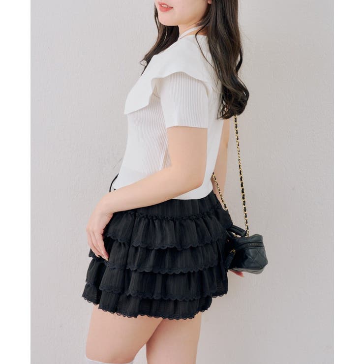 レース段々ミニスカート[品番：OLOW0018237]｜RMAF NICE CLAUP / OLIVE