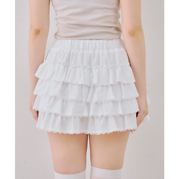 レース段々ミニスカート[品番：OLOW0018237]｜RMAF NICE CLAUP / OLIVE