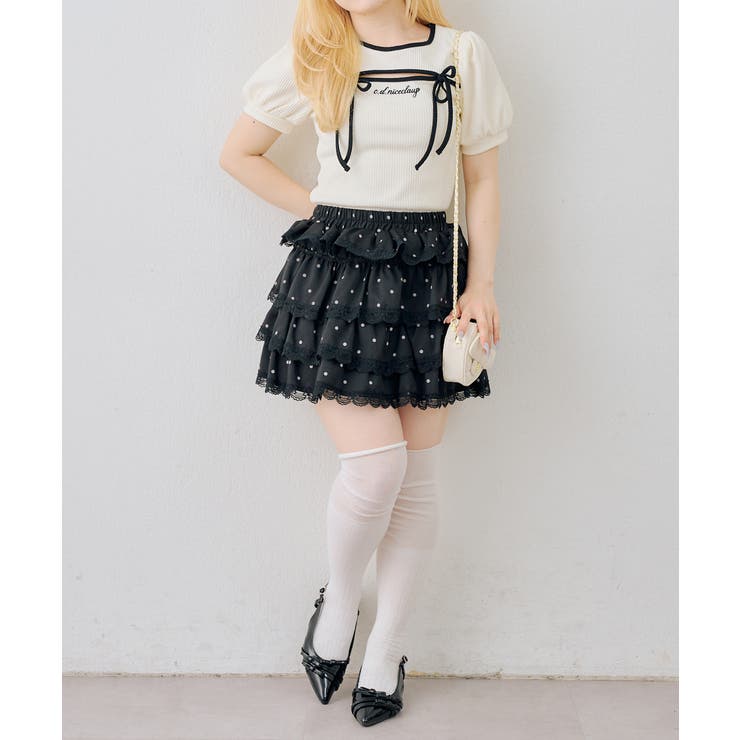 ドットレース段々ミニスカート[品番：OLOW0018238]｜RMAF NICE CLAUP