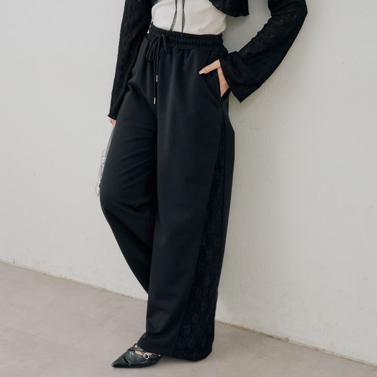 ブラック | サイドレーススウェットパンツ | NICE CLAUP / OLIVE des OLIVE　OUTLET