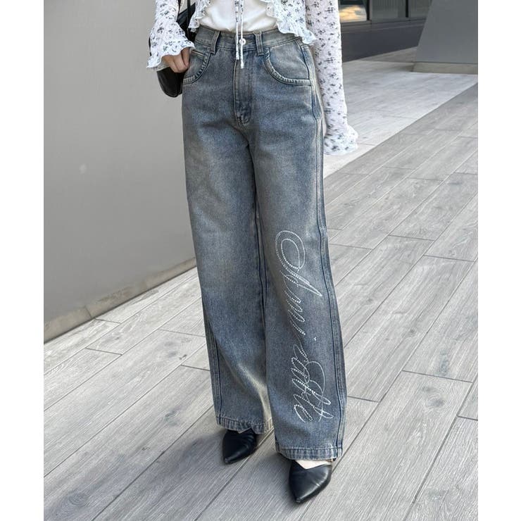 【S/M展開】キラキラロゴバギーデニム | RMAF　NICE CLAUP / OLIVE des OLIVE | 詳細画像1 