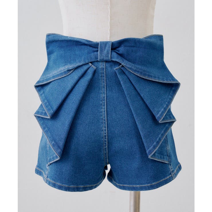 ブルー | 後リボンデニムショートパンツ | RMAF　NICE CLAUP / OLIVE des OLIVE