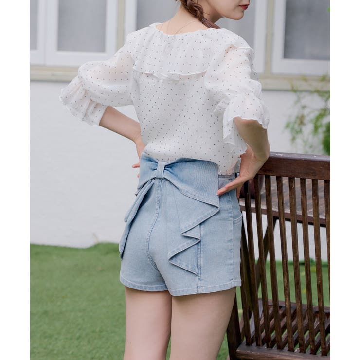 後リボンデニムショートパンツ[品番：OLOW0017807]｜RMAF NICE CLAUP