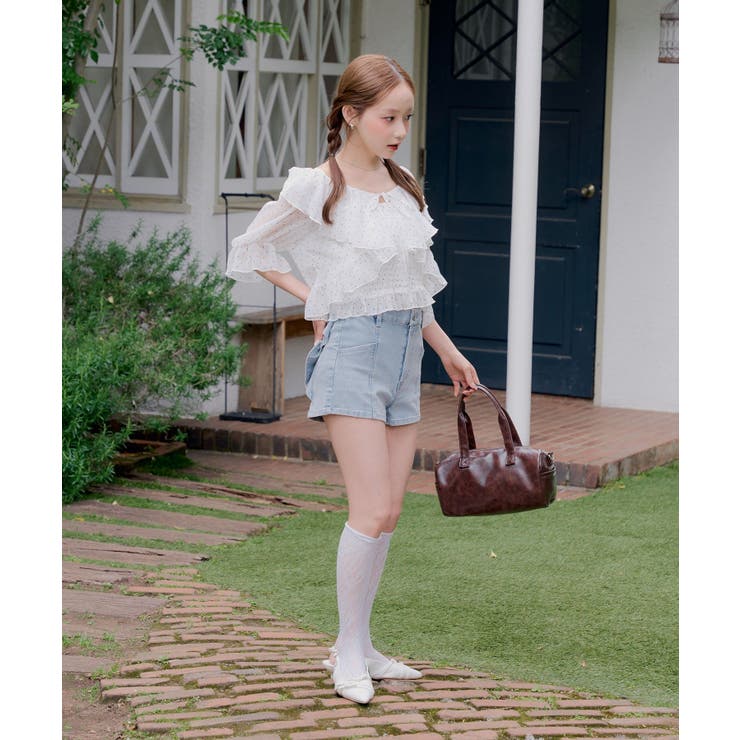 後リボンデニムショートパンツ[品番：OLOW0017807]｜RMAF NICE CLAUP