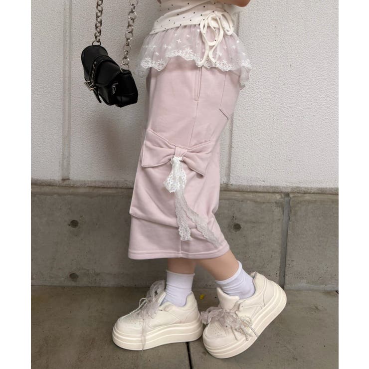 リボンカーゴハーフ裏毛パンツ | RMAF　NICE CLAUP / OLIVE des OLIVE | 詳細画像1 
