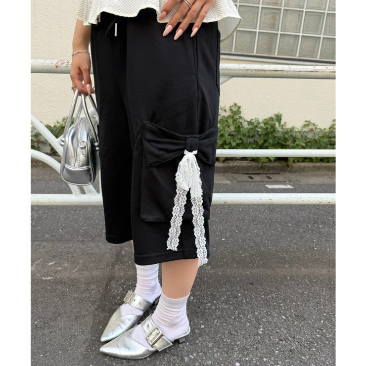 ブラック | リボンカーゴハーフ裏毛パンツ | RMAF　NICE CLAUP / OLIVE des OLIVE
