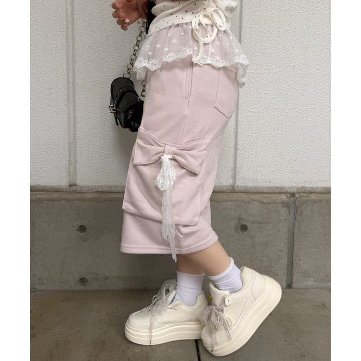 ピンク | リボンカーゴハーフ裏毛パンツ | RMAF　NICE CLAUP / OLIVE des OLIVE
