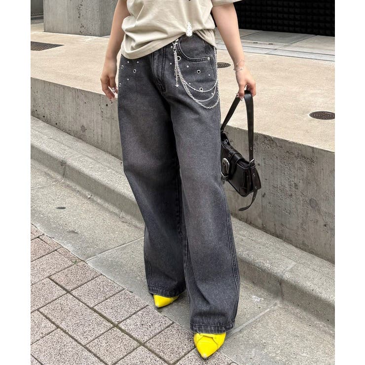 【S/Mサイズ展開】ハトメ&チェーン付バギーパンツ | RMAF　NICE CLAUP / OLIVE des OLIVE | 詳細画像1 
