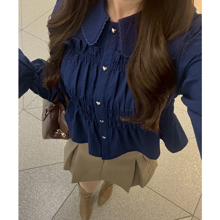 ネイビー | シャーリングペプラムブラウス | RMAF　NICE CLAUP / OLIVE des OLIVE