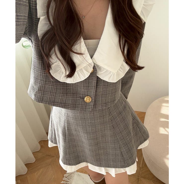 グレー | 【セットアップ対応】丈の長さを選べる、フリル衿ジャケット | RMAF　NICE CLAUP / OLIVE des OLIVE