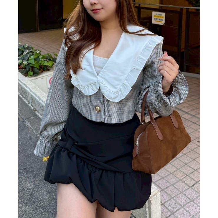 ブラック | 【セットアップ対応】丈の長さを選べる、フリル衿ジャケット | RMAF　NICE CLAUP / OLIVE des OLIVE