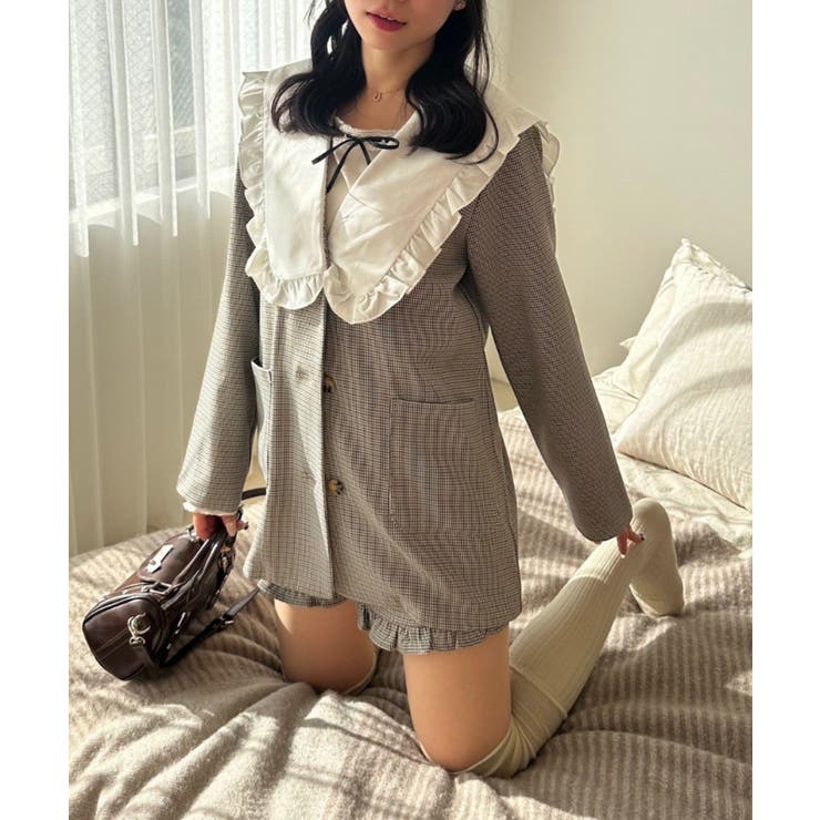 ブラック系 | 【セットアップ対応】丈の長さを選べる、フリル衿ジャケット | RMAF　NICE CLAUP / OLIVE des OLIVE