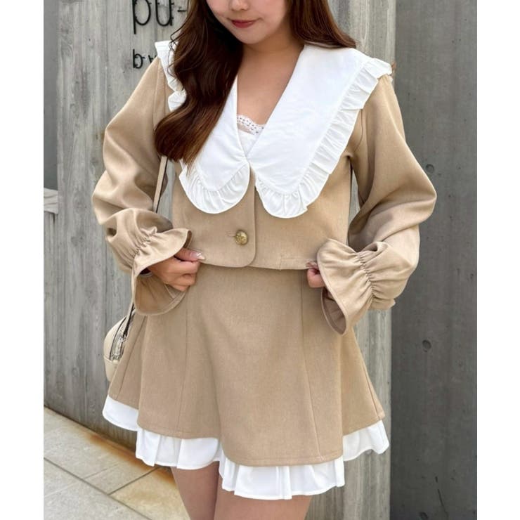 ベージュ | 【セットアップ対応】丈の長さを選べる、フリル衿ジャケット | RMAF　NICE CLAUP / OLIVE des OLIVE