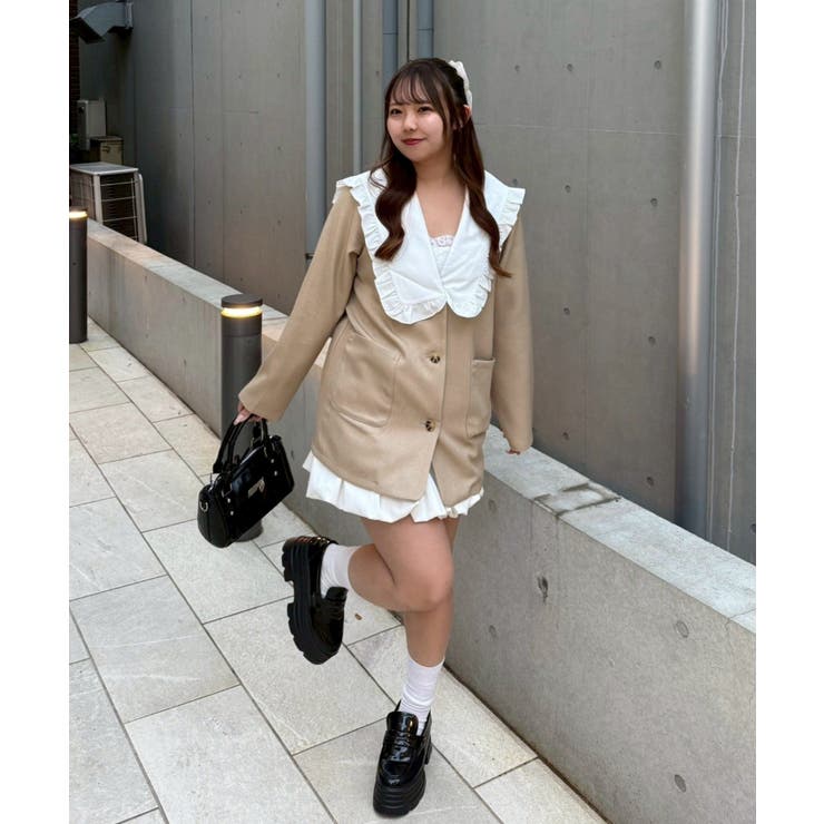 ベージュ系 | 【セットアップ対応】丈の長さを選べる、フリル衿ジャケット | RMAF　NICE CLAUP / OLIVE des OLIVE