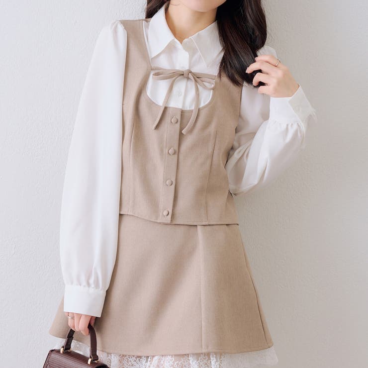 ベージュ | 【セットアップ対応】ドッキングリボンブラウス | RMAF　NICE CLAUP / OLIVE des OLIVE