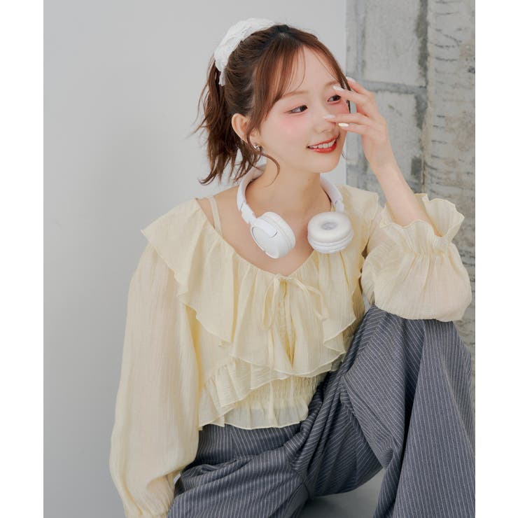 イエロー | 【セットアイテム】ラッフルブラウス&シャーリングキャミ | RMAF　NICE CLAUP / OLIVE des OLIVE