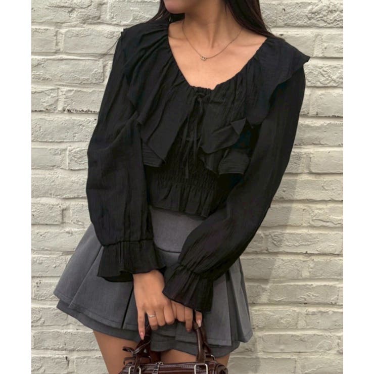 ブラック | ラッフルブラウス&シャーリングキャミ | RMAF　NICE CLAUP / OLIVE des OLIVE