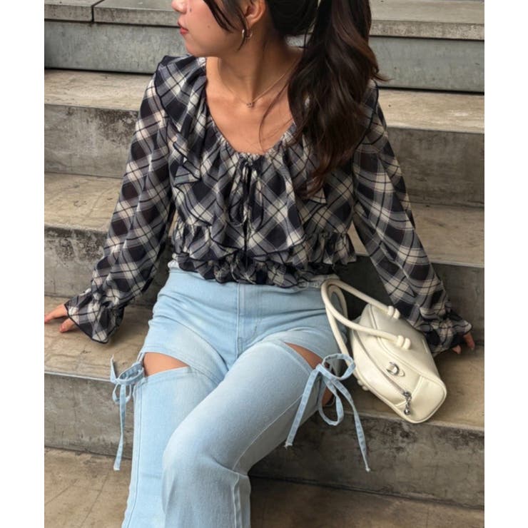 ブルー系 | ラッフルブラウス&シャーリングキャミ | RMAF　NICE CLAUP / OLIVE des OLIVE