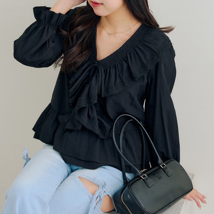 ブラック | レースフリフリブラウス | RMAF　NICE CLAUP / OLIVE des OLIVE