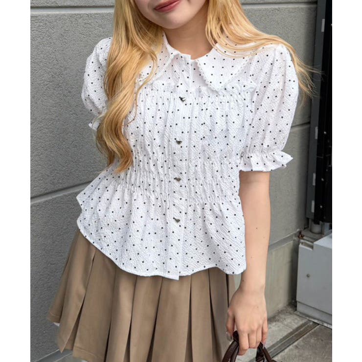 シャーリングペプラム半袖ブラウス | RMAF　NICE CLAUP / OLIVE des OLIVE | 詳細画像1 