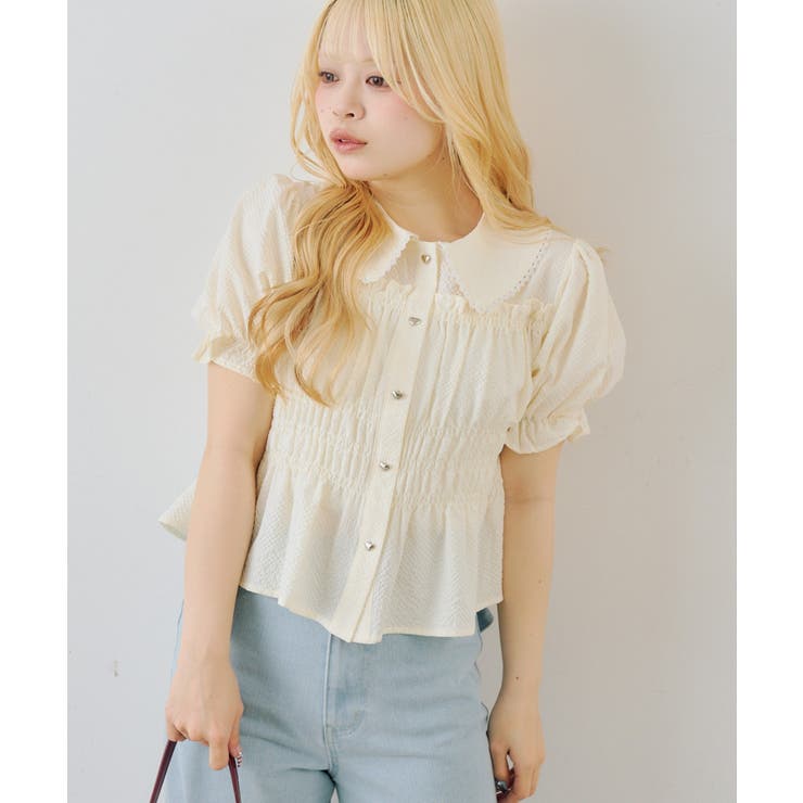 シャーリングペプラム半袖ブラウス | RMAF　NICE CLAUP / OLIVE des OLIVE | 詳細画像10 