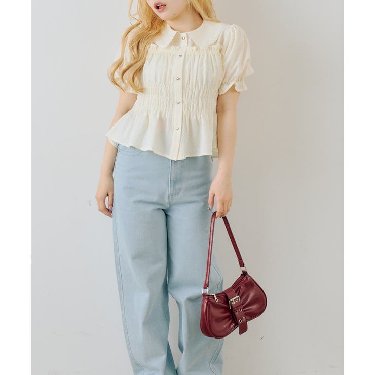 シャーリングペプラム半袖ブラウス | RMAF　NICE CLAUP / OLIVE des OLIVE | 詳細画像15 