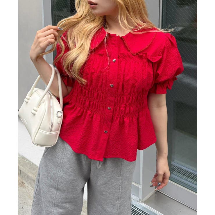 シャーリングペプラム半袖ブラウス | RMAF　NICE CLAUP / OLIVE des OLIVE | 詳細画像18 