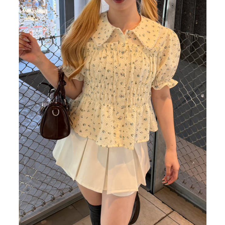 柄2 | シャーリングペプラム半袖ブラウス | RMAF　NICE CLAUP / OLIVE des OLIVE