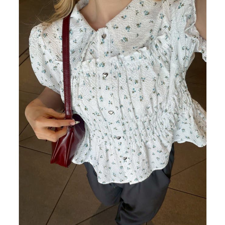 柄1 | シャーリングペプラム半袖ブラウス | RMAF　NICE CLAUP / OLIVE des OLIVE