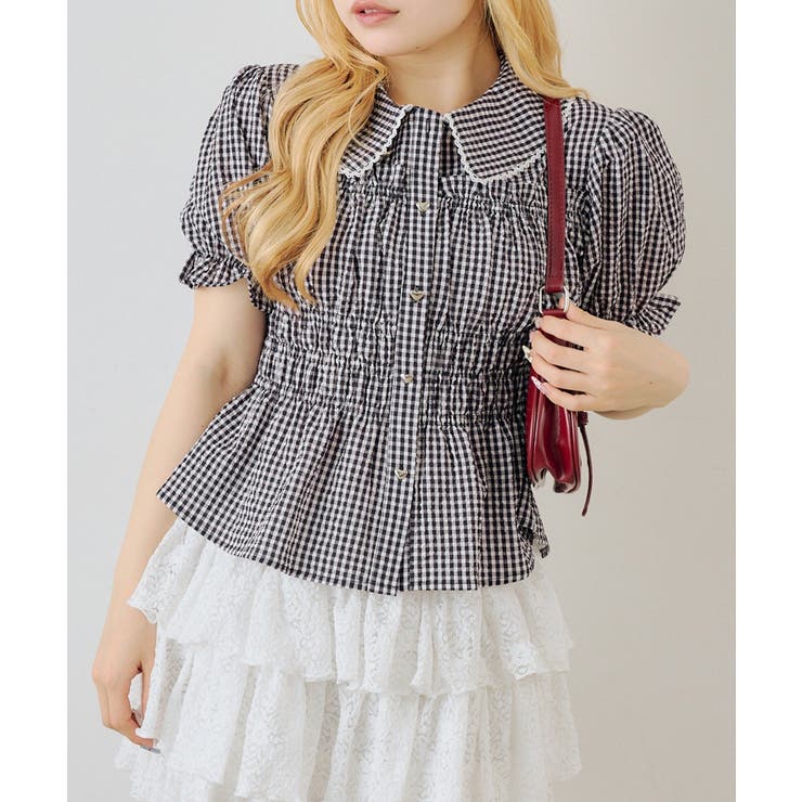 柄3 | シャーリングペプラム半袖ブラウス | RMAF　NICE CLAUP / OLIVE des OLIVE