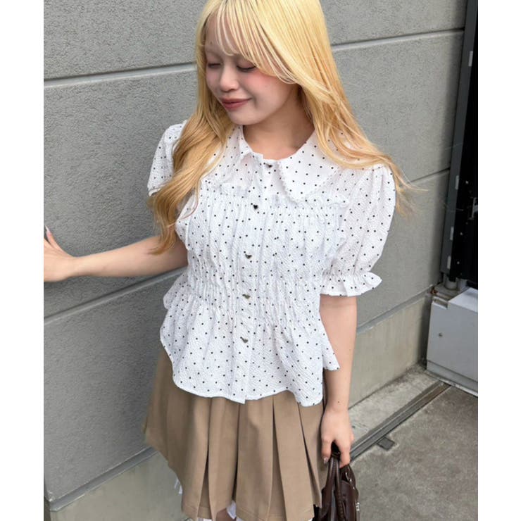 柄4 | シャーリングペプラム半袖ブラウス | RMAF　NICE CLAUP / OLIVE des OLIVE