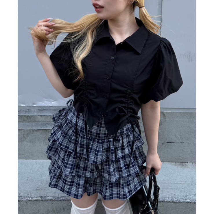 ブラック | バルーン袖ドロスト短丈ブラウス | RMAF　NICE CLAUP / OLIVE des OLIVE