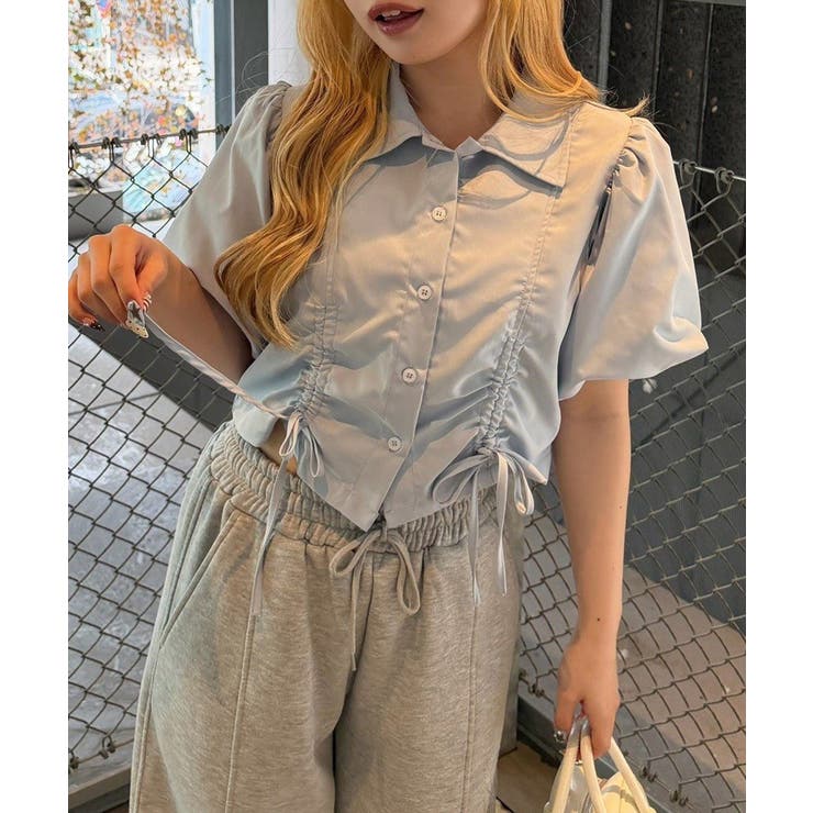 サックス | バルーン袖ドロスト短丈ブラウス | RMAF　NICE CLAUP / OLIVE des OLIVE